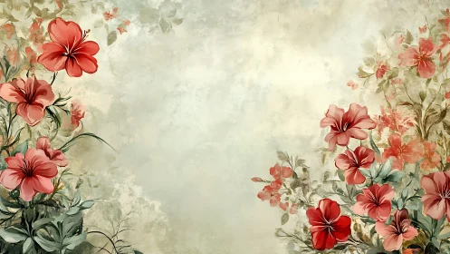 Red Flowers Dancing on Cream Canvas.