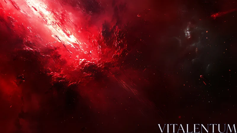 Digital nebular rupture in crimson deep space composition.