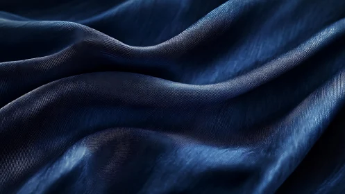 Elegant Deep Blue Silk Fabric Close-Up in Soft Lighting.
