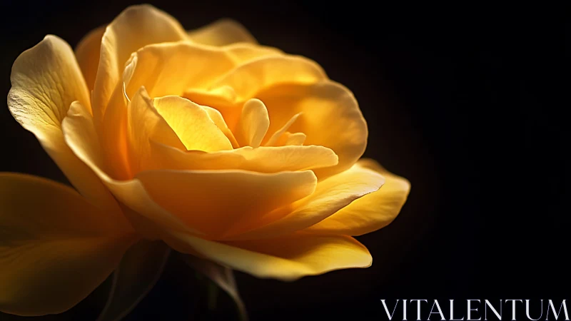 Golden Rose Backlit Against Black Background
