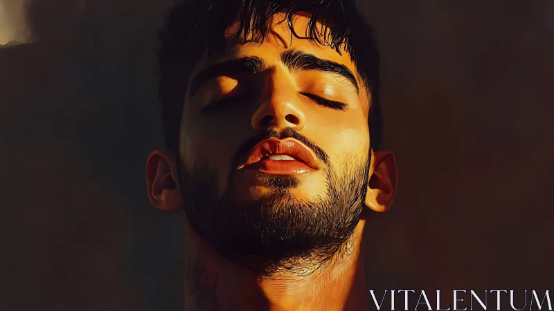 Male portrait shows closed eyes under strong directional light