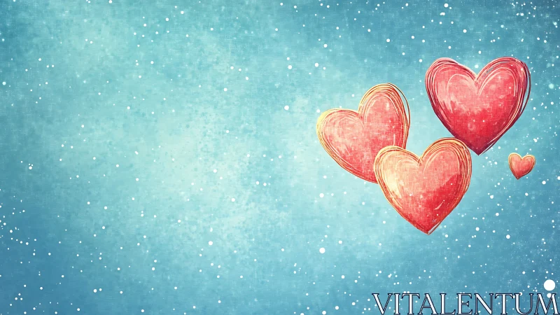 Ethereal Hearts on Turquoise: Digital Romance Composition.