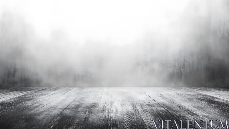 Desaturated wooden floor receding into diffused misty backdrop plane