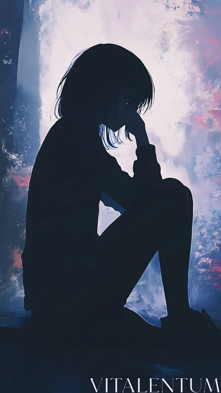 Silhouetted girl in contemplative profile, moody digital painting.