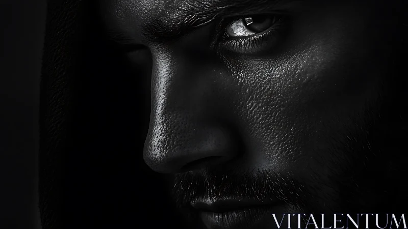 Brooding male portrait in stark low key side lighting.