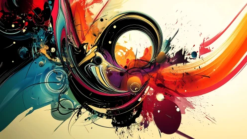 Dynamic abstract vortex with sweeping chromatic ribbon forms.