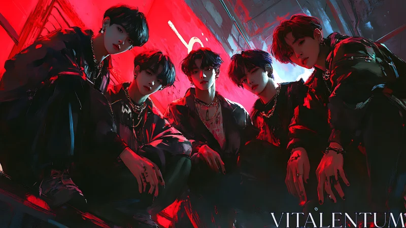 Neon-lit street crew rendered in high-contrast digital painting