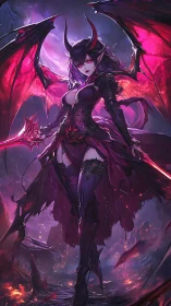 Demonic winged sorceress dominates a volatile infernal rift