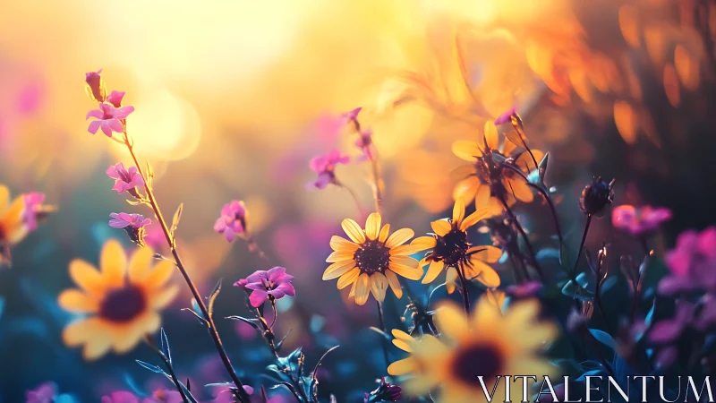 Soft-focused flowers with warm and cool color gradients