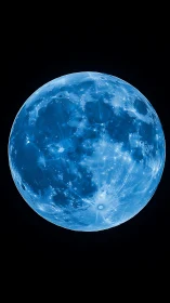 Highly detailed blue-toned lunar surface against black sky.