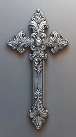Ornate silver cross with sculpted baroque floral relief