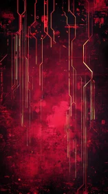 Neon circuitry drips like molten code over a red abyss