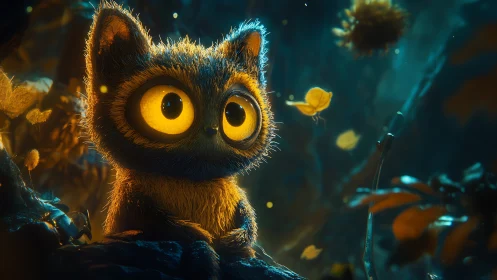 Bioluminescent forest creature with exaggerated ocular optics.