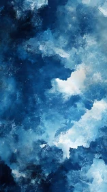 Deep layered blue abstract clouded texture background.