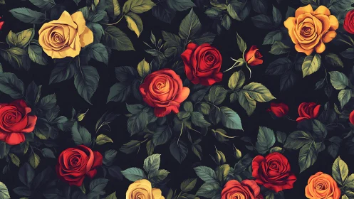 Vibrant Roses in Deep Floral Garden Composition.
