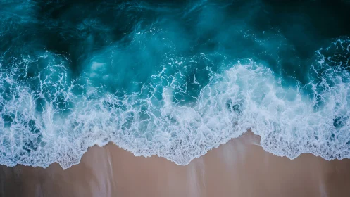 Aerial shoreline surf study with dynamic coastal waveforms.