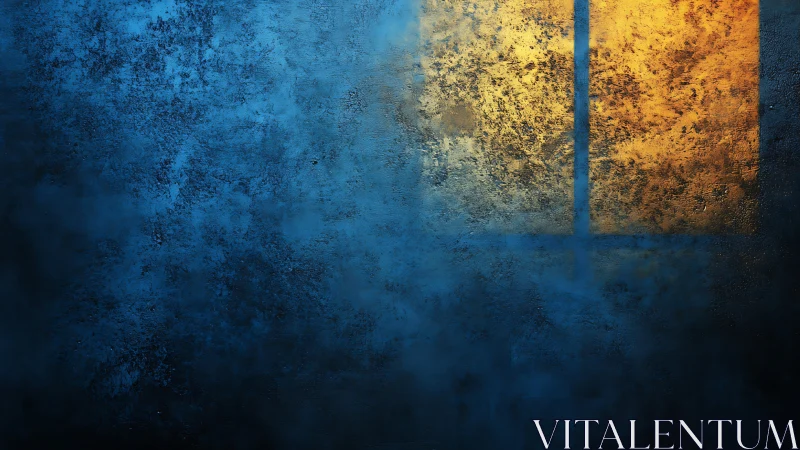 Evening glow through a textured window of deep blue calm.