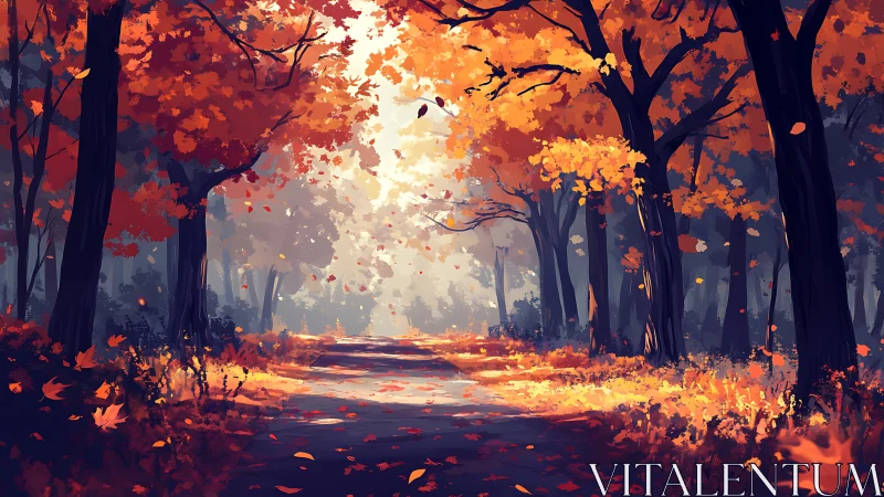 Forest landscape rendered with directional light and autumn foliage.