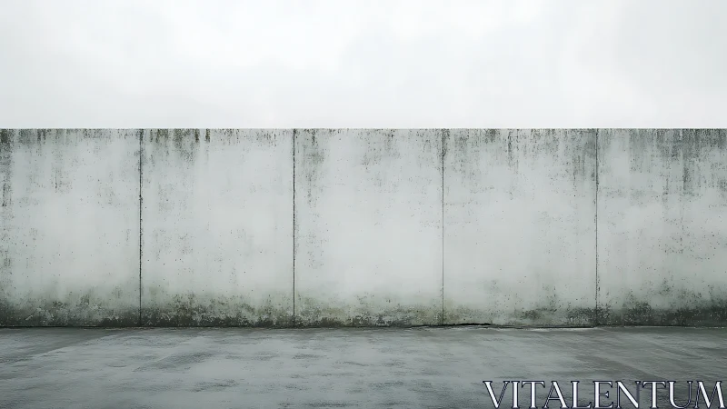 Weathered concrete boundary wall under overcast sky.