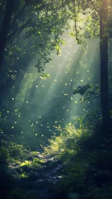 Luminous Forest Cathedral: Where Sunbeams Dance Through Enchanted Woodland.