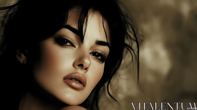 Digital close-up portrait shows stylized female face in focus