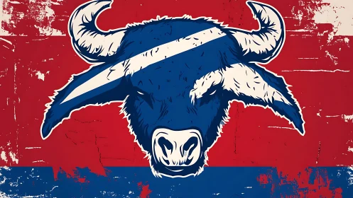 Buffalo head emblem in bold red blue distressed field.