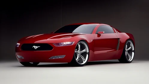 Red coupe sports car studio render with front side view.