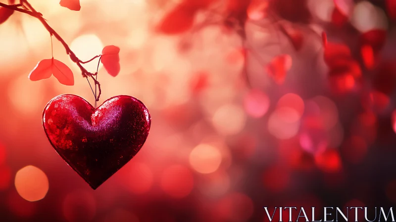Crystalline Heart Pendant Suspended on Delicate Branch Against Bokeh Backdrop