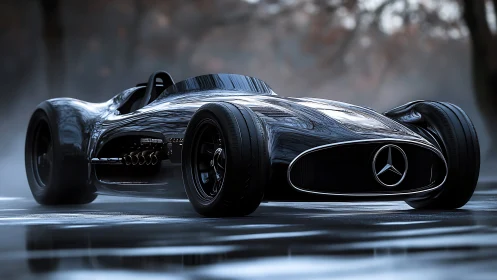 Futuristic Mercedes roadster concept glides through misty street