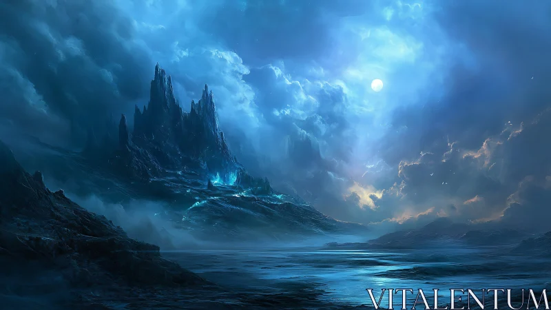 Moonlit Ice Spires Above a Whispering Frozen Shore.