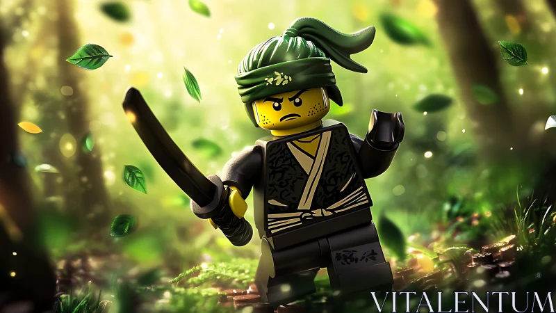 Leafstorm Lego ninja strides through glowing forest dojo.