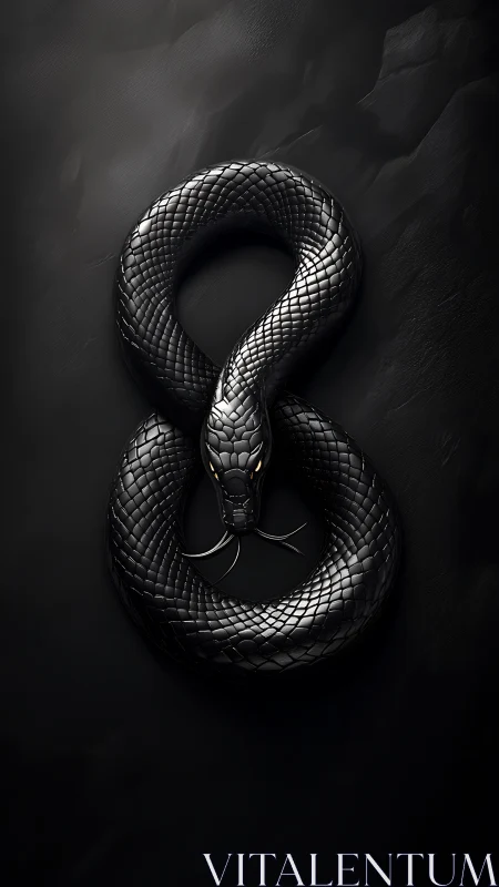 Coiled obsidian serpent forming an ominous infinity loop.