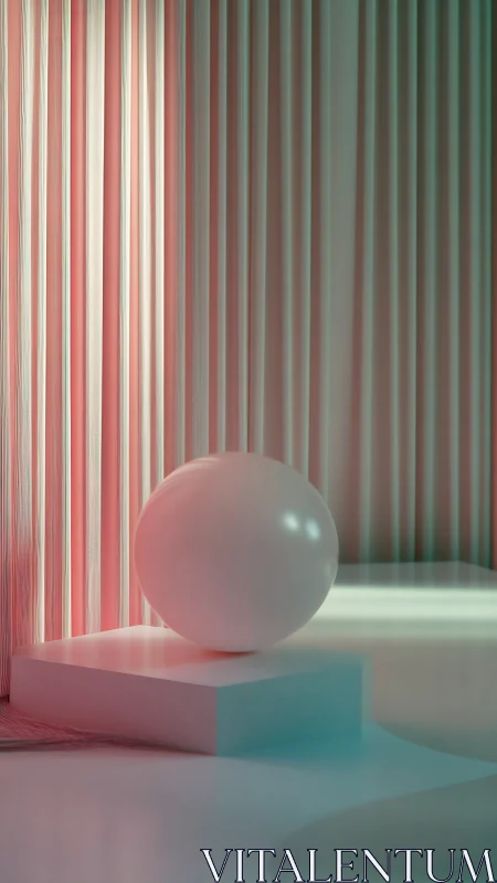 Soft-lit pastel sphere rests in a serene geometric studio