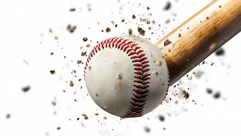 Baseball collides with wooden bat in explosive close-up.