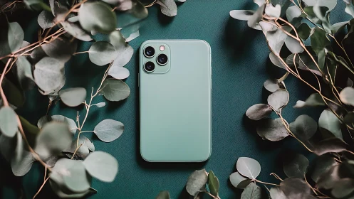 Mint Device Nestled Among Eucalyptus Whispers on Emerald Canvas.