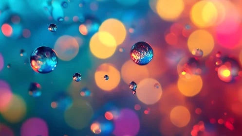 Suspended liquid droplets refract multicolored bokeh light field