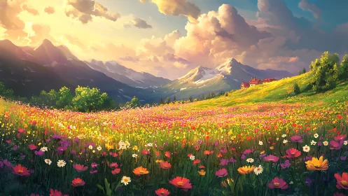 Sunlit mountain meadow orchestra under sherbet sky hush.