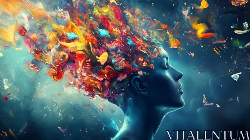 Profile of human head with vivid abstract colors erupting