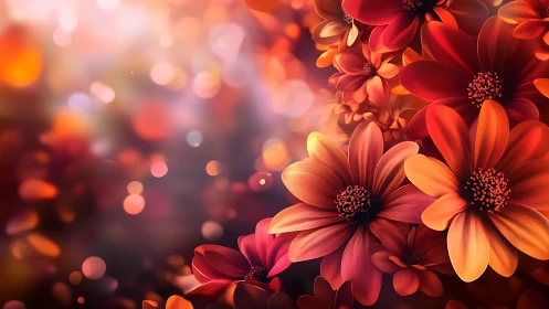 Chromatic Floral Bokeh: Layered Dahlias with Warm Gradient.