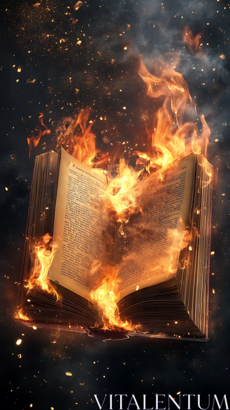 Book Engulfed in Brilliant Flames and Glowing Embers