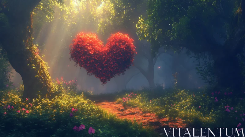Glowing Heart Suspended in Enchanted Forest.