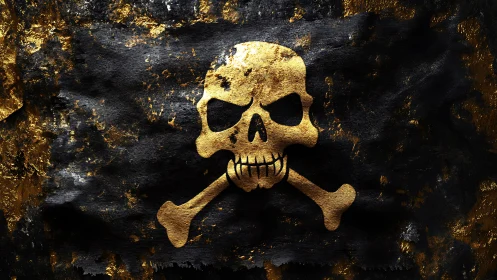 Gilded pirate skull grins from a tattered cosmic flag of night