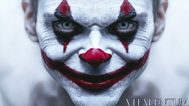 Chilling close-up clown portrait captures eerie painted grin