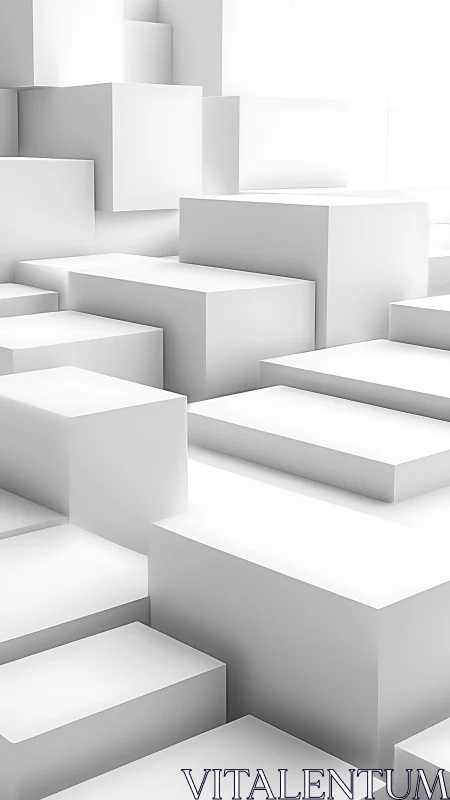 Minimalist white 3D cubes forming abstract stepped landscape.