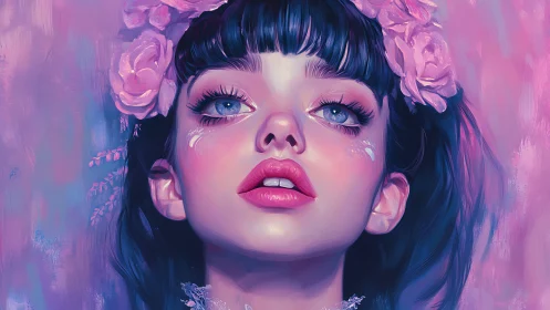Dreamy floral portrait glows in ethereal pink and violet light
