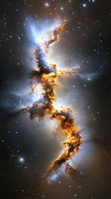 Fiery interstellar nebula ribbon carves through silent starlit void