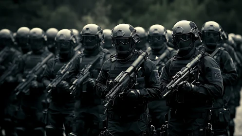 Heavily armored tactical infantry line with advanced carbines