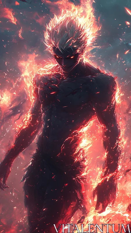 Humanoid figure composed of dark form and surrounding fire.