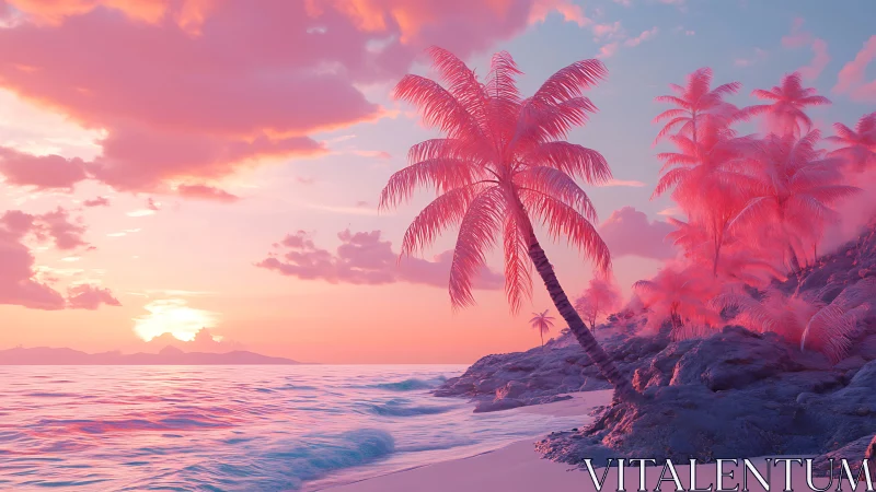 Tropical Reverie: Where Palms Meet Blushed Horizons.