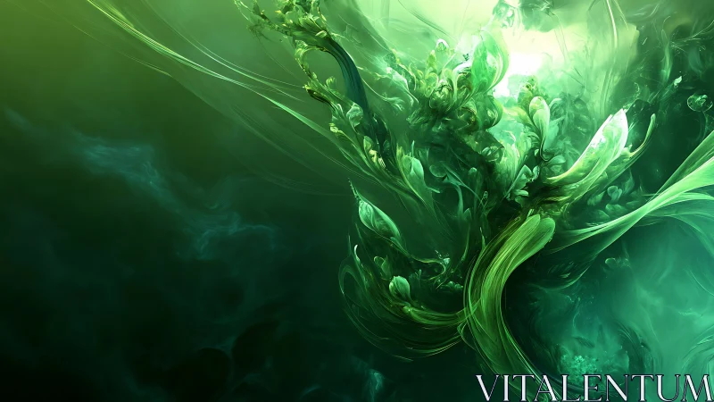 Emerald vortex garden swirling in luminous cosmic mist.